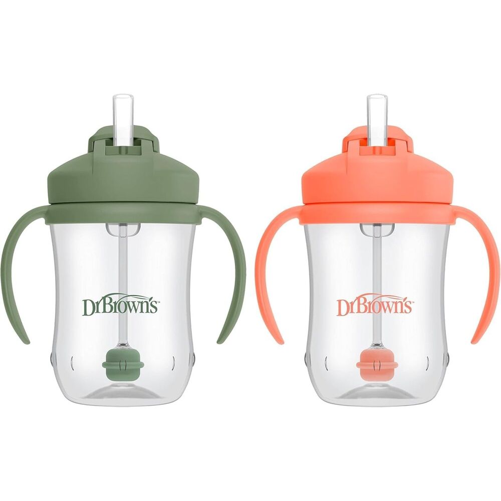 Dr. Brown's Milestones Baby's First Straw Cup, Coral & Green, 2-Pack
